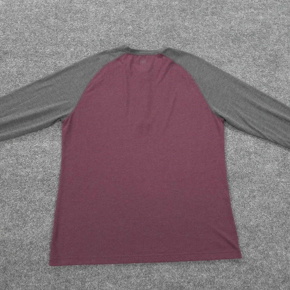 Mizzen Main‎ Shirt Mens Large Red Gray EasyKnit Henley Long Sleeve Raglan Preppy